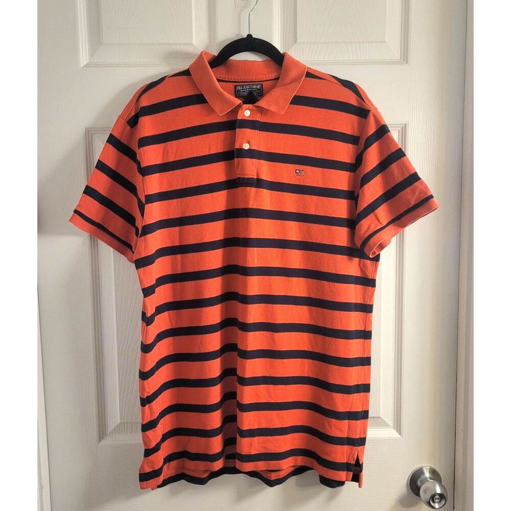 Polo Jeans Ralph Lauren XL Orange Navy Striped Polo Shirt RL Flag Preppy Y2K